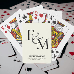 Modern Black & White Monogram Wedding Guest Book Playing Cards