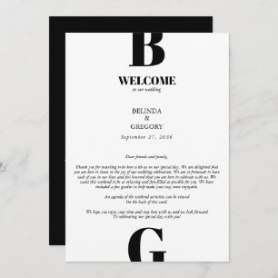Modern Black & White Monogram Wedding Itinerary Programme