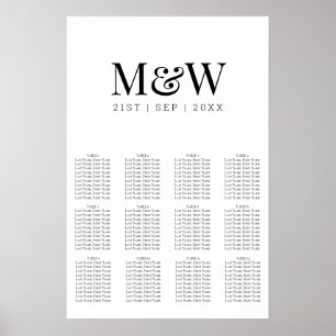 Modern Black White Monogram Wedding Seating Chart