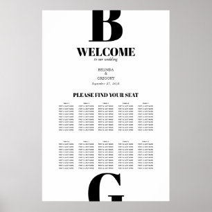 Modern Black White Monogram Wedding Seating Chart