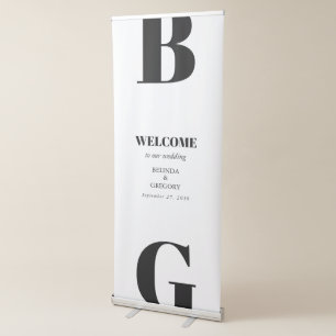 Modern Black & White Monogram Wedding Welcome  Retractable Banner