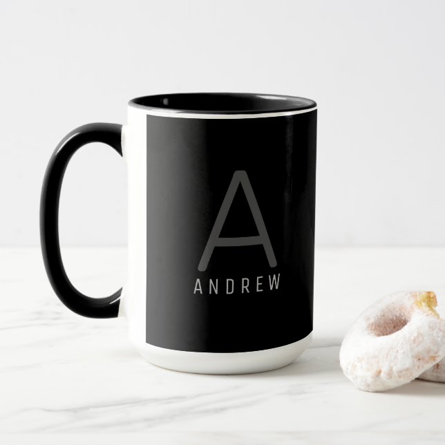 Modern Black & White Monogrammed Coffee Mug (With Donut)