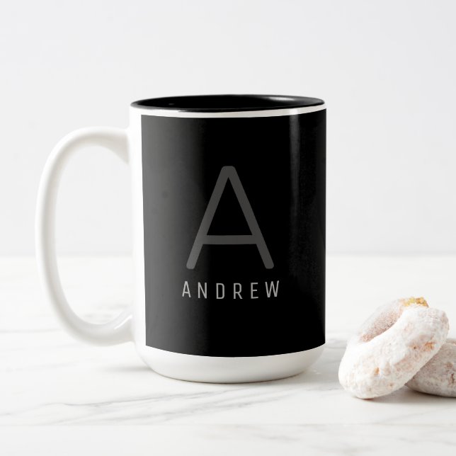 Modern Black & White Monogrammed Coffee Mug (With Donut)