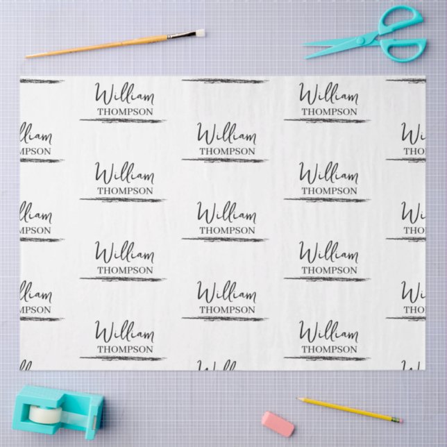 Modern Black & White Monogrammed Name Tissue Paper (Craft)