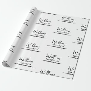 Modern Black & White Monogrammed Name Wrapping Paper