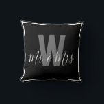 Modern Black White Mr Mrs Monogram Border Cushion<br><div class="desc">Add a personal touch to your space with this stylish home décor Modern Black and White Monogram Throw Pillow featuring a monogrammed initial and Mr & Mrs. Easily customisable to display your own name and initial,  it's the perfect blend of comfort and personalisation for your home!</div>