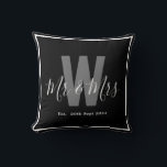 Modern Black White Mr Mrs Monogram Border Date Cushion<br><div class="desc">Add a personal touch to your space with this stylish home décor Modern Black and White Monogram Throw Pillow featuring a monogrammed initial,  Mr & Mrs and established date. Easily customisable to display your own name and initial,  it's the perfect blend of comfort and personalisation for your home!</div>