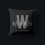 Modern Black White Mr Mrs Monogram Date Cushion<br><div class="desc">Add a personal touch to your space with this stylish home décor Modern Black and White Monogram Throw Pillow featuring a monogrammed initial,  Mr & Mrs and established date. Easily customisable to display your own name and initial,  it's the perfect blend of comfort and personalisation for your home!</div>
