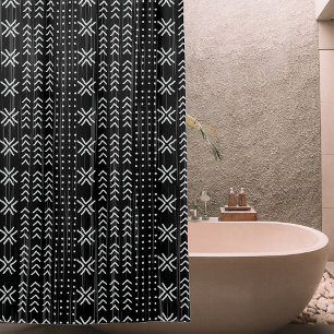 Modern Black White Mudcloth African Pattern Shower Curtain