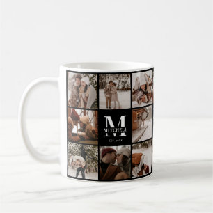 Modern Black & White Multi Photo Collage Keepsake Coffee Mug