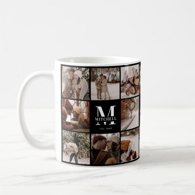 Modern Black & White Multi Photo Collage Keepsake Coffee Mug (Left)