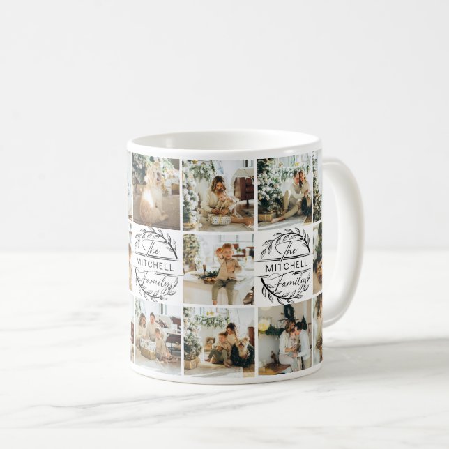Modern Black & White Multi Photo Collage Keepsake Coffee Mug (Front Right)