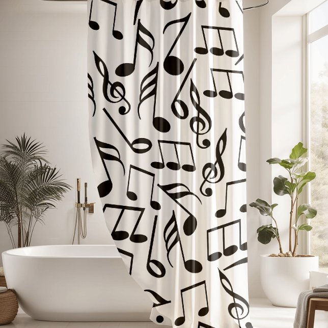 Modern Black & White Music Notes Pattern Shower Curtain (Creator Uploaded)