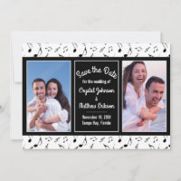 Modern Black White Music Notes Photo Save the Date