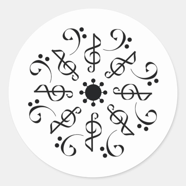 Modern Black & White Music Pattern Classic Round S Classic Round Sticker (Front)