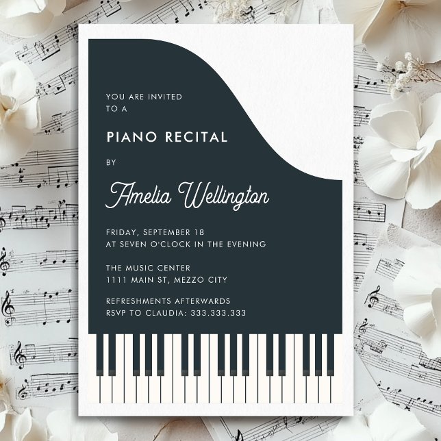 Modern Black White Music Piano Recital Invitation (Creator Uploaded)