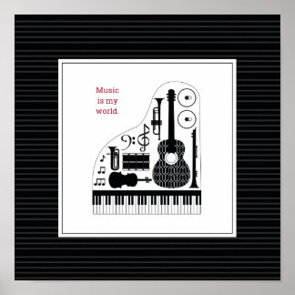 Modern Black & White Musical Instruments Pattern Poster