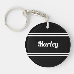 Modern Black & White Name  Key Ring
