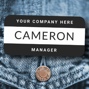 Modern black white name, title and company name tag