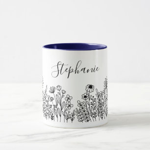 Modern Black & White Nature Plant Flower  Mug