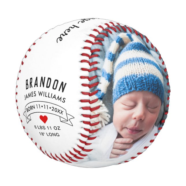 Modern Black & White New Baby Announcement Photo Baseball (Angled)
