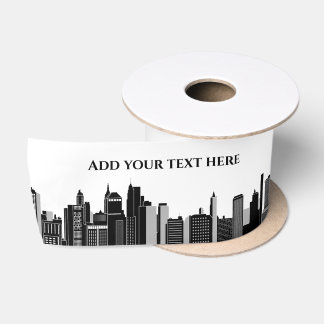 Modern Black & White New York Skyline Template Satin Ribbon