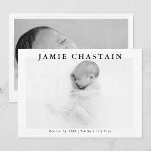 Modern Black & White Newborn Baby Photo Birth Announcement