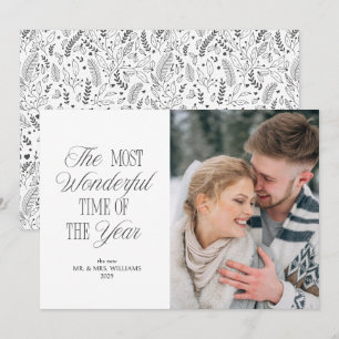 Modern Black & White Newlywed Christmas Photo Holiday Card