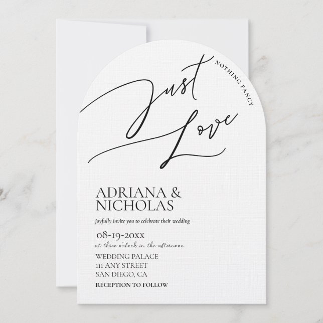 Modern Black White Nothing Fancy Just Love Wedding Invitation (Front)