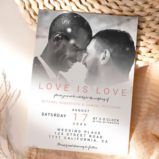 Modern black white ombre photo gay wedding invitation (Creator Uploaded)