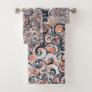 Modern Black White Orange Abstract Pattern Bath Towel Set
