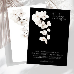 Modern Black White Orchid Baby in Bloom Invitation