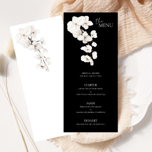 Modern Black White Orchid Floral Wedding Menu