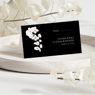 Modern Black White Orchid Floral Wedding Place Card