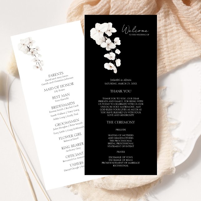 Modern Black White Orchid Floral Wedding Program (Modern Black and White Orchids Flowers Wedding Program )