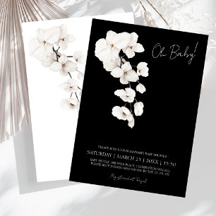 Modern Black White Orchid Oh Baby Shower Invitation