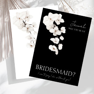 Modern Black White Orchids Be My Bridesmaid Invitation