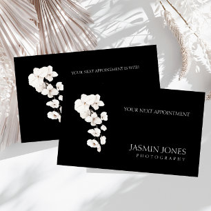Modern Black White Orchids Floral Business Appointment Card