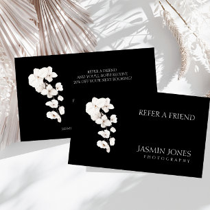 Modern Black White Orchids Floral Business Referral Card