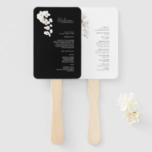 Modern Black White Orchids Floral Wedding Program Hand Fan