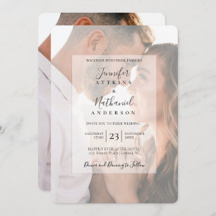 Modern Black White Overlay Photo Wedding Invitatio Invitation