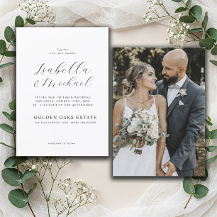 Modern Black & White Overlay Photo Wedding  Invitation