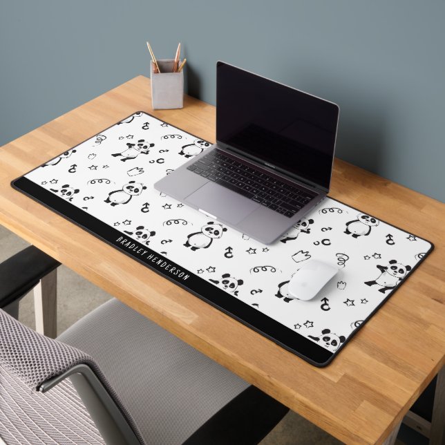 Modern Black & White Panda Pattern Desk Mat (Office 2)