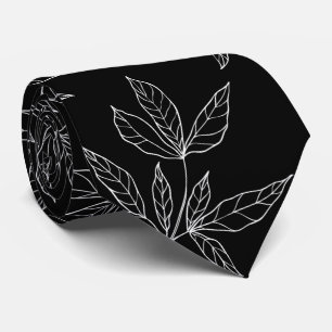 Modern Black & White Peony Leaf Wedding Tie