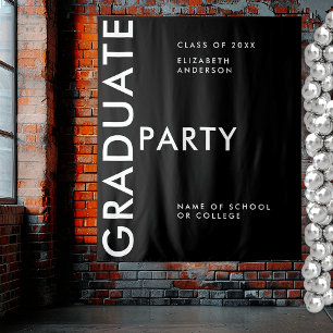 Modern Black White Personalise Graduation Backdrop Tapestry