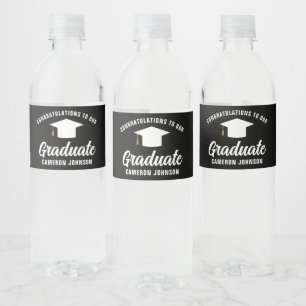 Modern Black White Personalised Graduation Party Water Bottle Label