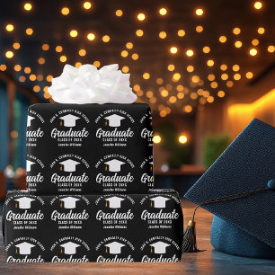 Modern Black White Personalised Graduation Wrapping Paper
