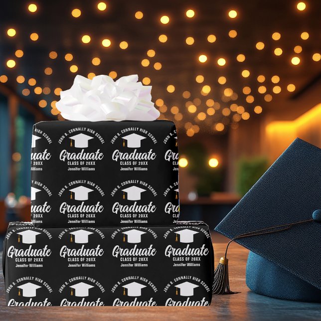 Modern Black White Personalised Graduation Wrapping Paper (Creator Uploaded)