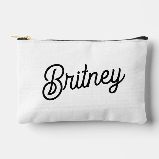Modern Black White Personalised Monogram and Name  Accessory Pouch (Front)