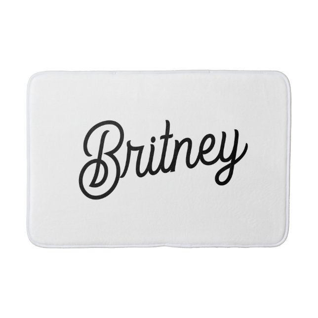 Modern Black White Personalised Monogram and Name  Bath Mat (Front)
